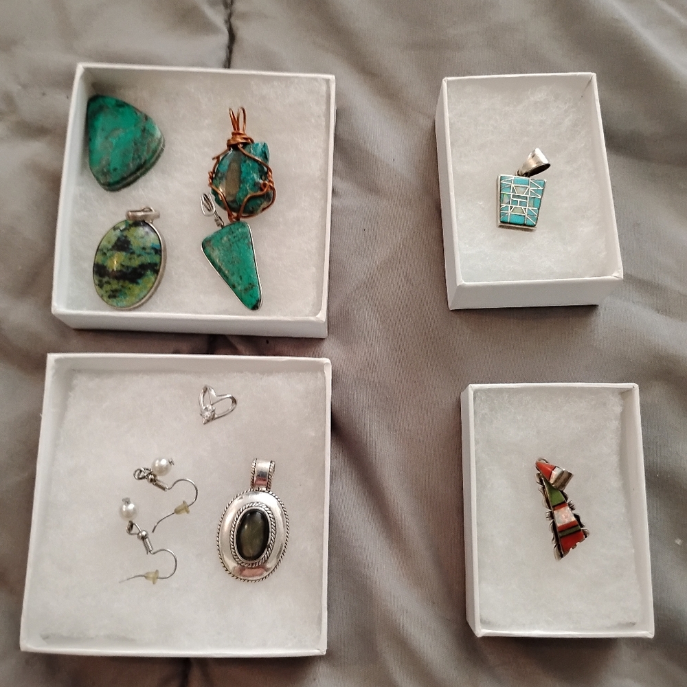 Turquoise and Silver Pendant Set